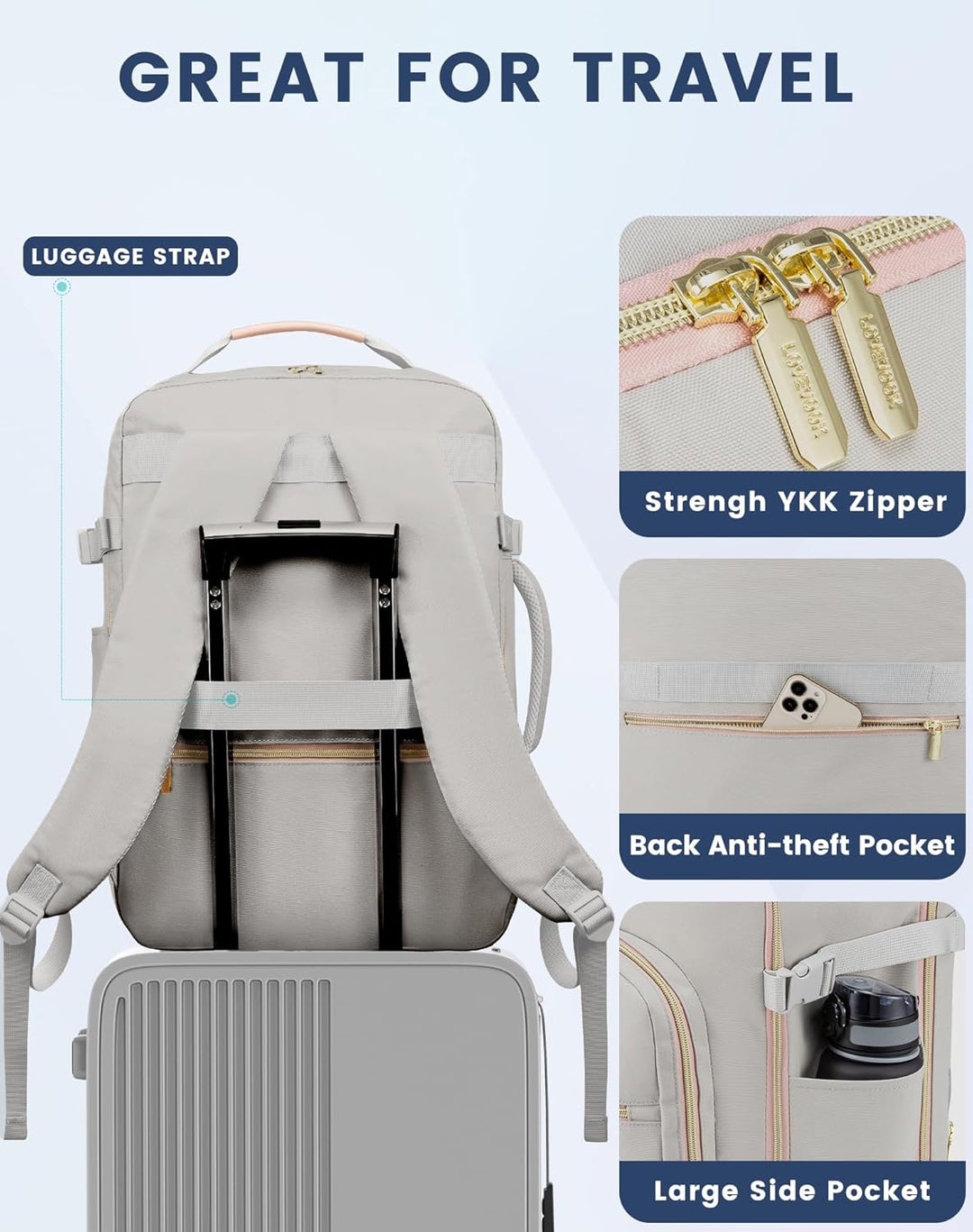 LOVEVOOK Handgepäck Rucksack Flugzeug, 40L Gross Reiserucksack Damen, Kulturtasche Damen wasserdicht