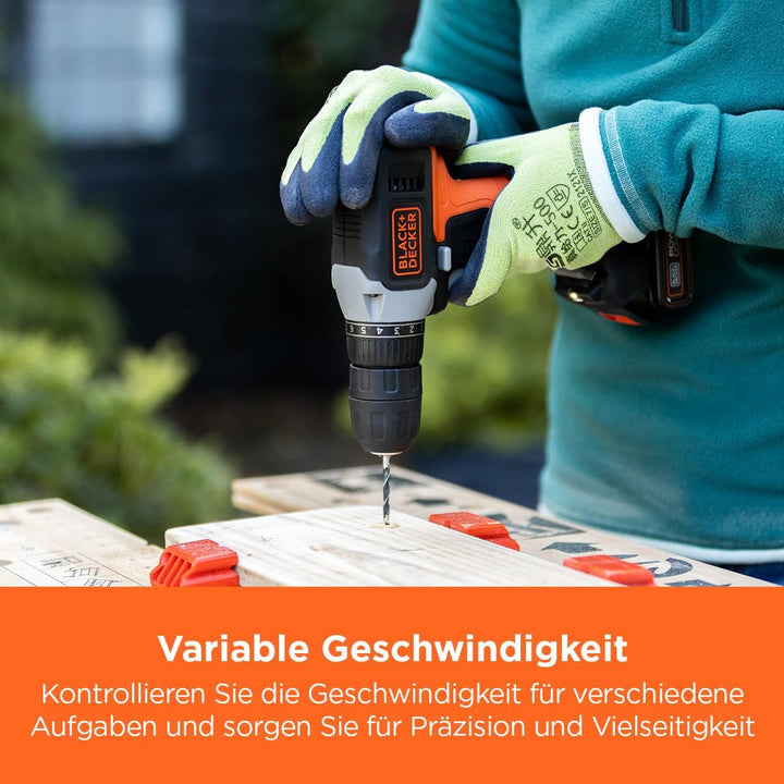 Black+Decker Akku-Bohrschrauber (18V/1.5 Ah, 10mm Schnellspannbohrfutter, 10-stufige Drehmomentvorwa