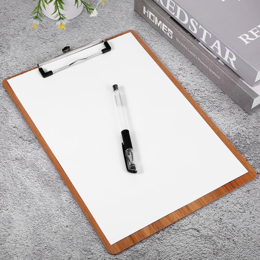 4 Stück Klemmbrett A4, Bürohelfer Klemmmappe aus Holz, Klemmbretter set mit Metallclip, für Arbeit Z