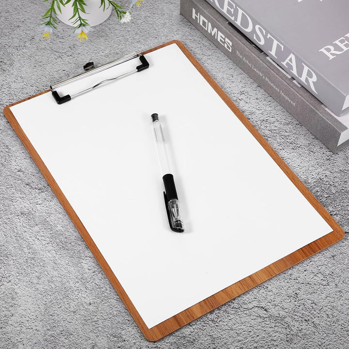 4 Stück Klemmbrett A4, Bürohelfer Klemmmappe aus Holz, Klemmbretter set mit Metallclip, für Arbeit Z