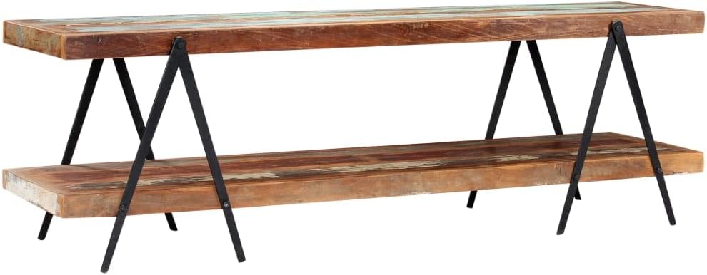vidaXL Mangoholz Massiv TV Schrank mit 2 Regalen Handgefertig Lowboard Fernsehtisch Fernsehschrank H