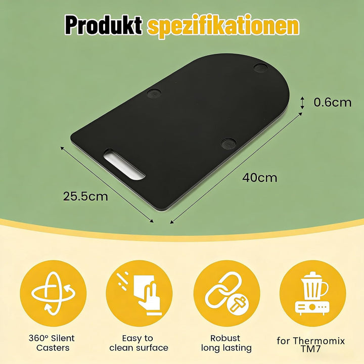 Gleitbrett für Thermomix TM7, mit Gummifüssen &amp; Rollen, Praktisches Zubehör für Thermomix TM7, Leich