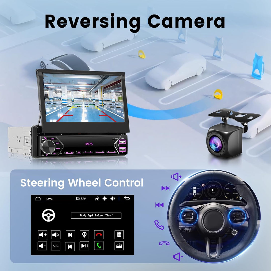 Hodozzy Autoradio 1 Din mit 7 Zoll Touchscreen, Ausklappbarem Bildschirm, Bluetooth und Mirrorlink,