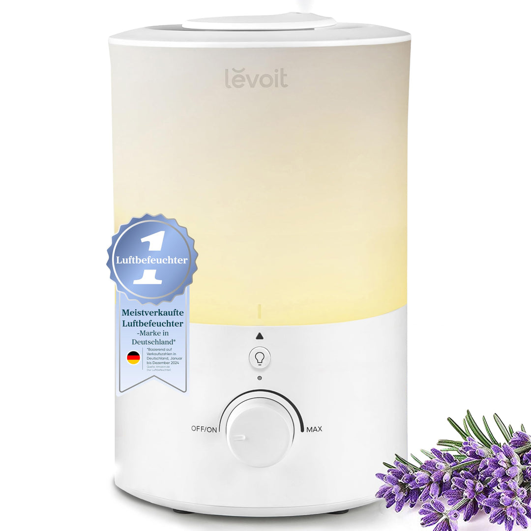 LEVOIT Top-Fill Luftbefeuchter 3L mit Nachtlicht, Spülmaschinenfest, 360° Drehbare Dampfdüsen, 25 St