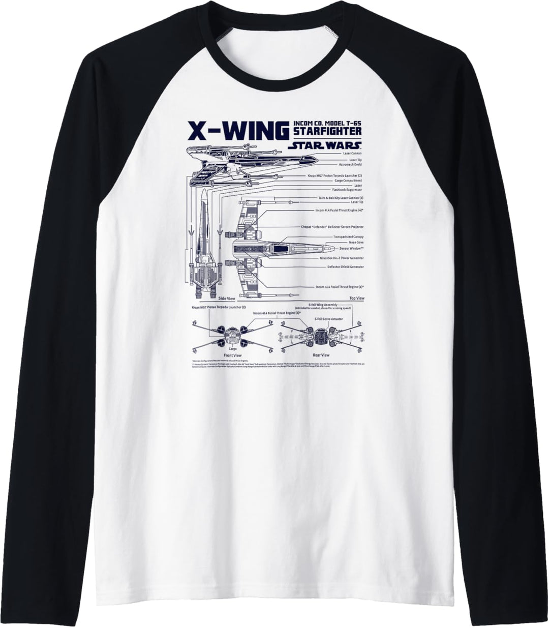 Star Wars X-Wing Schematics Navy Raglan