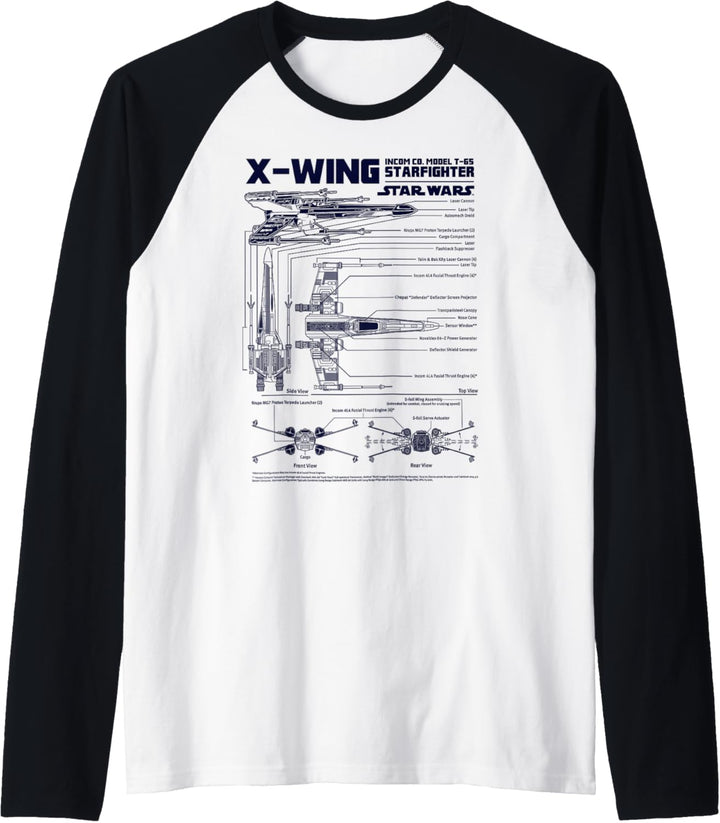 Star Wars X-Wing Schematics Navy Raglan