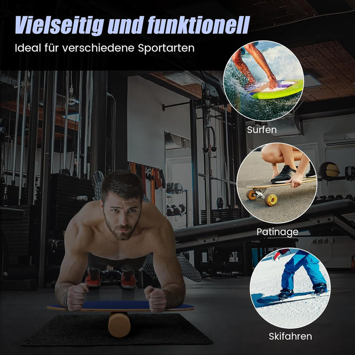 COSTWAY Balance Board aus Holz, Balancebrett, Balance Trainer Trickboard für zuhause, inkl. Korkroll