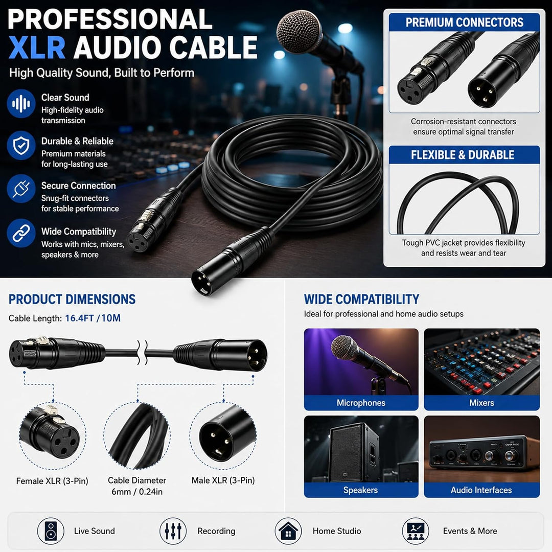 BYZESTY XLR Kabel Mikrofonkabel Patchkabel 10m, 2Pack Symmetrisches Mikrofonkabel, 3-pin XLR Mikrofo