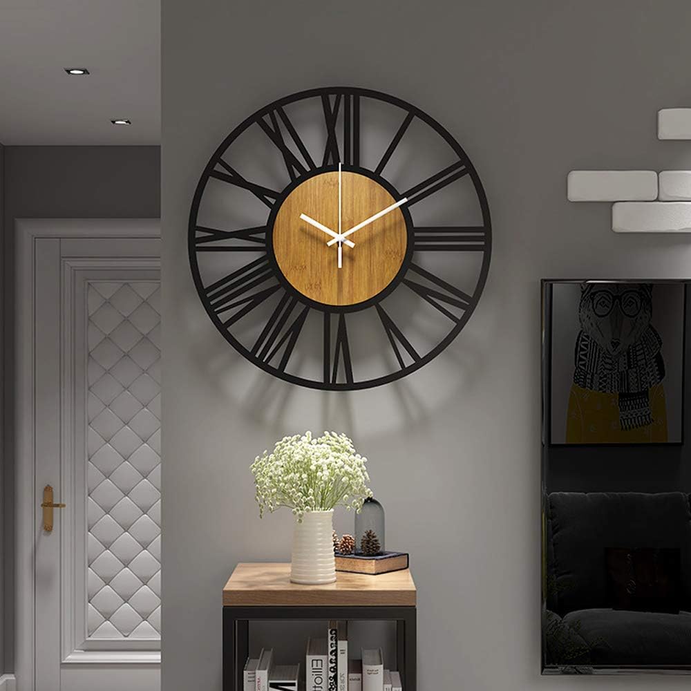 HAITANG Runde Wanduhr, schwarz, 40 cm, für Wohnzimmer, Dekoration, Vintage-Stil, römische Ziffern, g