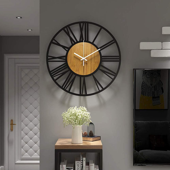 HAITANG Runde Wanduhr, schwarz, 40 cm, für Wohnzimmer, Dekoration, Vintage-Stil, römische Ziffern, g