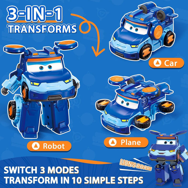 Super Wings Transformations-Flugzeug Supercharged Leo, ca. 12,7 cm grosse Spiel-Figur für Kinder, 3-