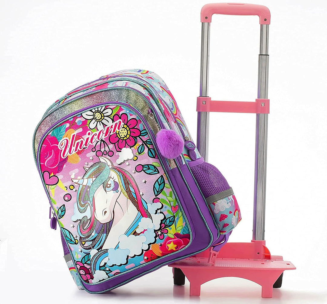 HTgroce Unicorn Schultaschen für Mädchen mitstofftasche mäppchen etc-Kleinkind Kinderrucksack mit Rä