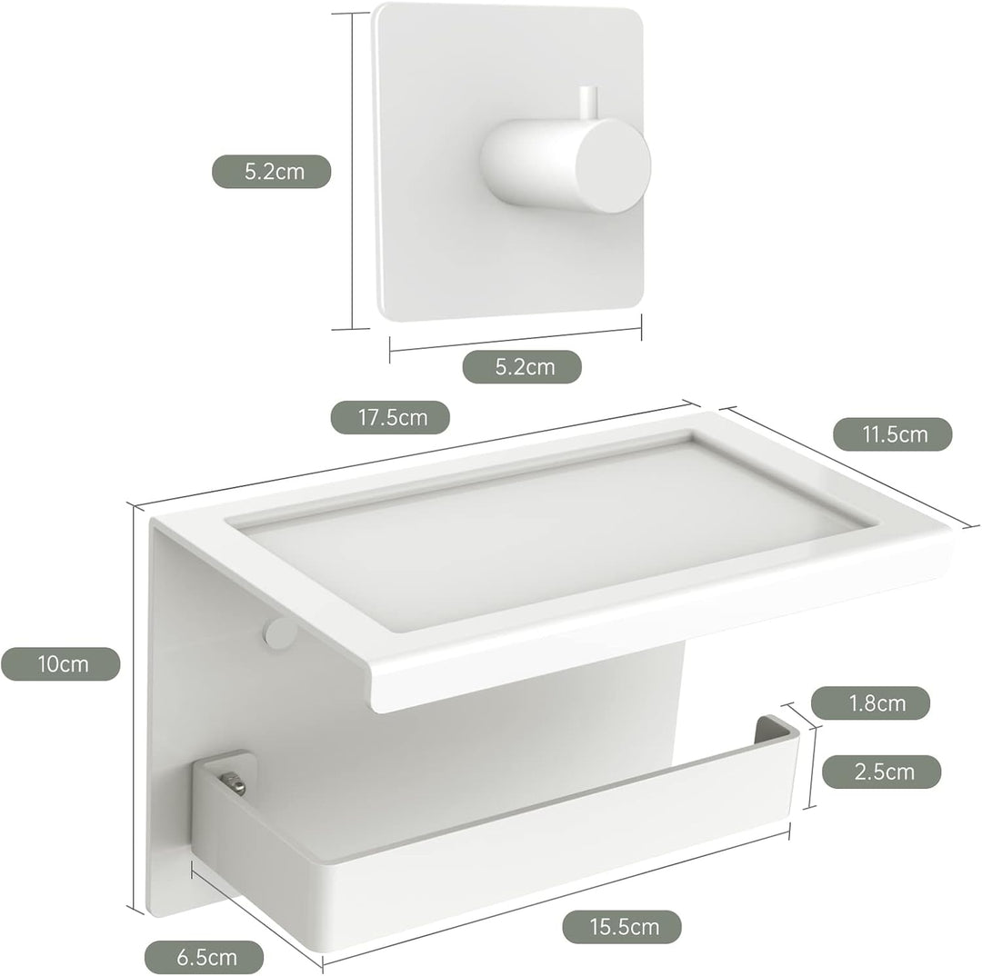 Acmetop Toilettenpapierhalter ohne Bohren Aluminium Klopapierhalter mit 17 cm Ablage, Selbstklebende