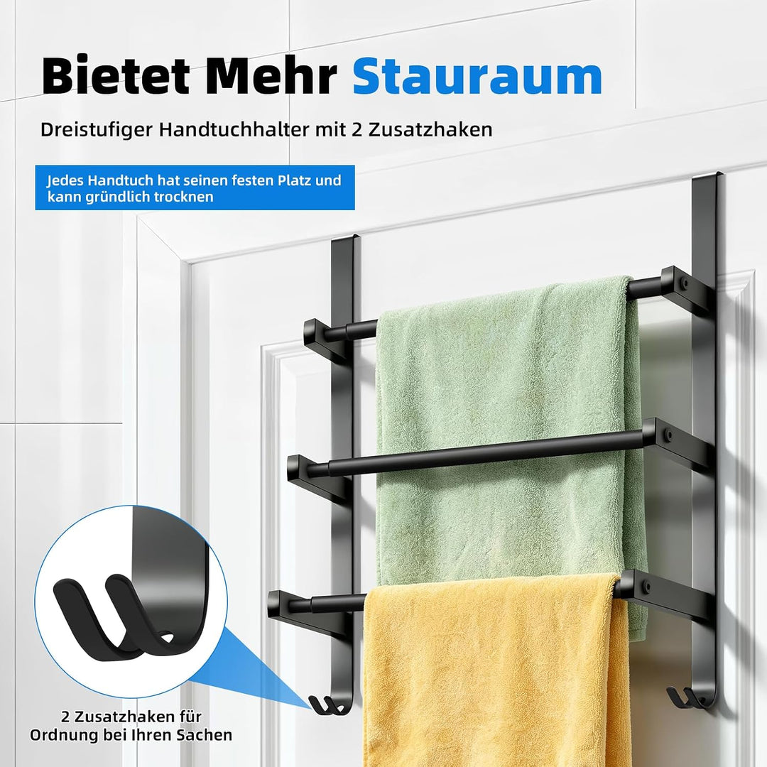 Mittimiya Handtuchhalter Ohne Bohren, 38-65cm Ausziehbarer Handtuchhalter Tür, Edelstahl 3-stöckige