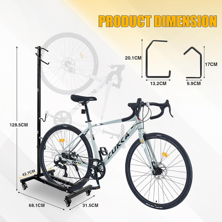 Fahrradständer mit Rollen, Vertikal &amp; Horizontal höhenverstellbar Schwarz, Schwarz