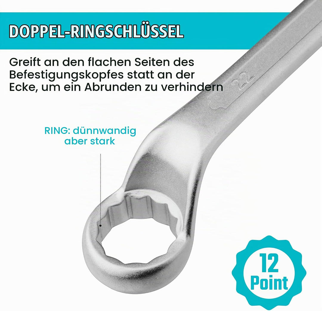 DURATECH Doppelringschlüssel-Satz, Gekröpfter Schraubenschlüssel Set, um 75 Grad abgewinkelt, DIN 83