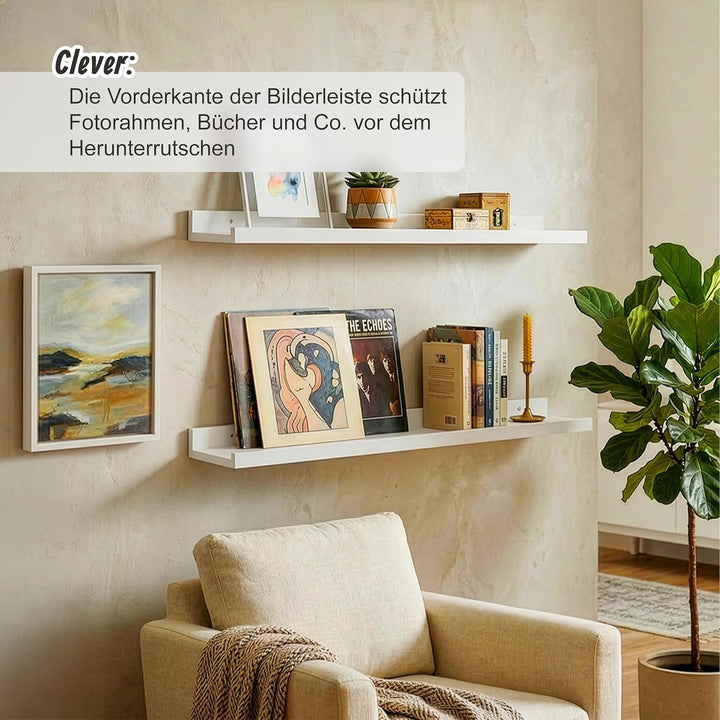 Relaxdays Wandregal, HxBxT: 5 x 100 x 15 cm, Walnussholz, Schweberegal für Bilderrahmen & Deko, Bild
