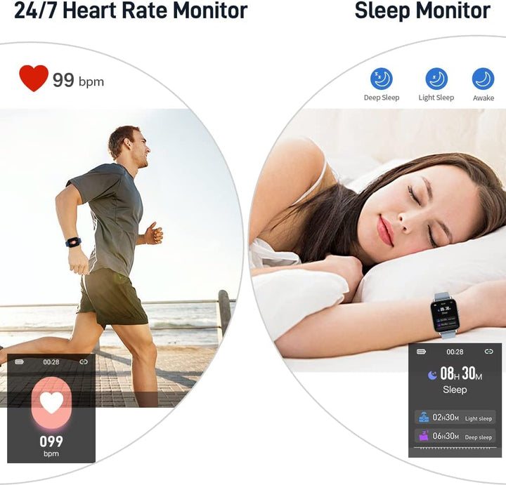 Smartwatch, Fitnessuhr 1.69” Voll Touch Smart Watch Fitness Tracker Schrittzähler Pulsuhr, IP68 Wass