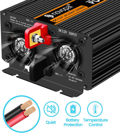 NOVOPAL 2500W Wechselrichter 12v Auf 230v Reiner Sinus Spannungswandler mit 2 EU-Steckdose und Einer
