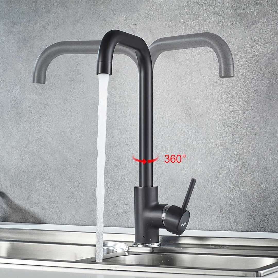 IBERGRIF M22105B, Hoch Küchenarmatur, Einhebel Spültischarmatur, Wasserhahn für Küche, Schwarz, Schw