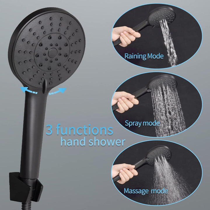 PHASAT Wandmontage Badewannenarmatur Badewannenarmaturen mit Handbrause Schwarzer Wasserhahn für Bad