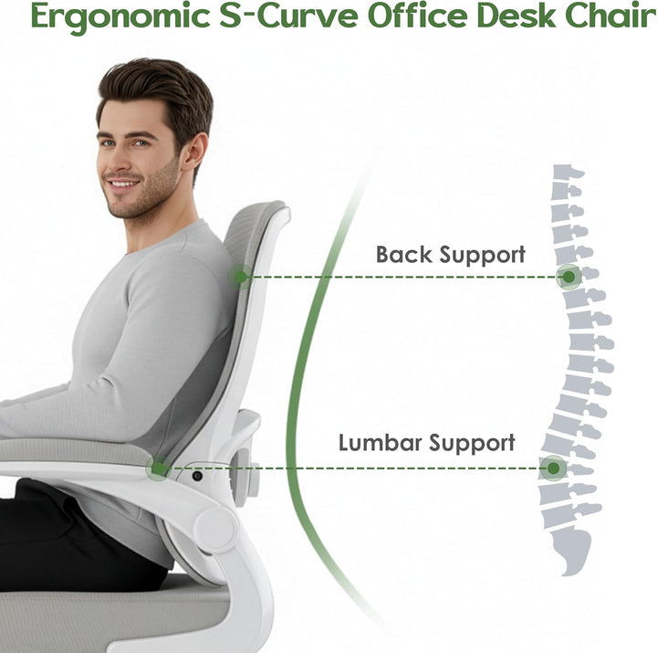 Farini Ergonomischer Mesh Rollcomputer Stuhl mit Verstellbarer Lendenstütze und aufklappbaren Armleh