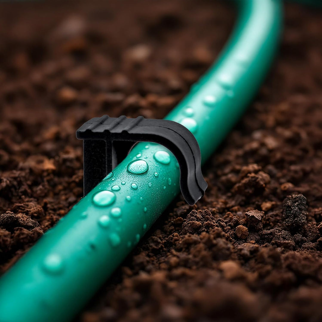 Gartenschlauch Bodenanker schwarz 16 cm - 100er Pack - Erdspiess für Sprinkler und Bewässerungsschlä