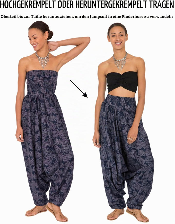 likemary Jumpsuit Damen Sommer – vielseitig tragbarer Einteiler aus Baumwolle – Haremshose mit flies