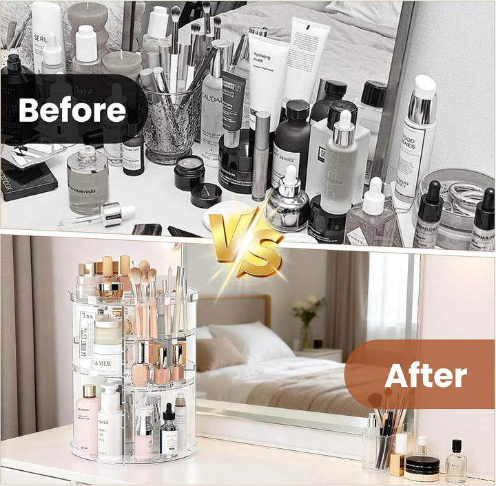 360° Drehbarer Make-up-Organizer Plastik Transparent Zerlegbar, Schminktisch Aufbewahrung für Lippen