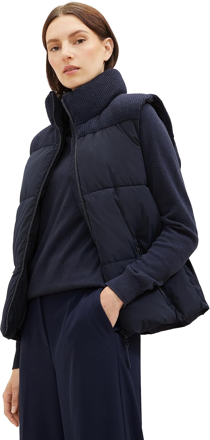 TOM TAILOR Damen Steppweste mit Strickeinsatz &amp; Stehkragen XL 10668 - Sky Captain Blue, XL 10668 - S