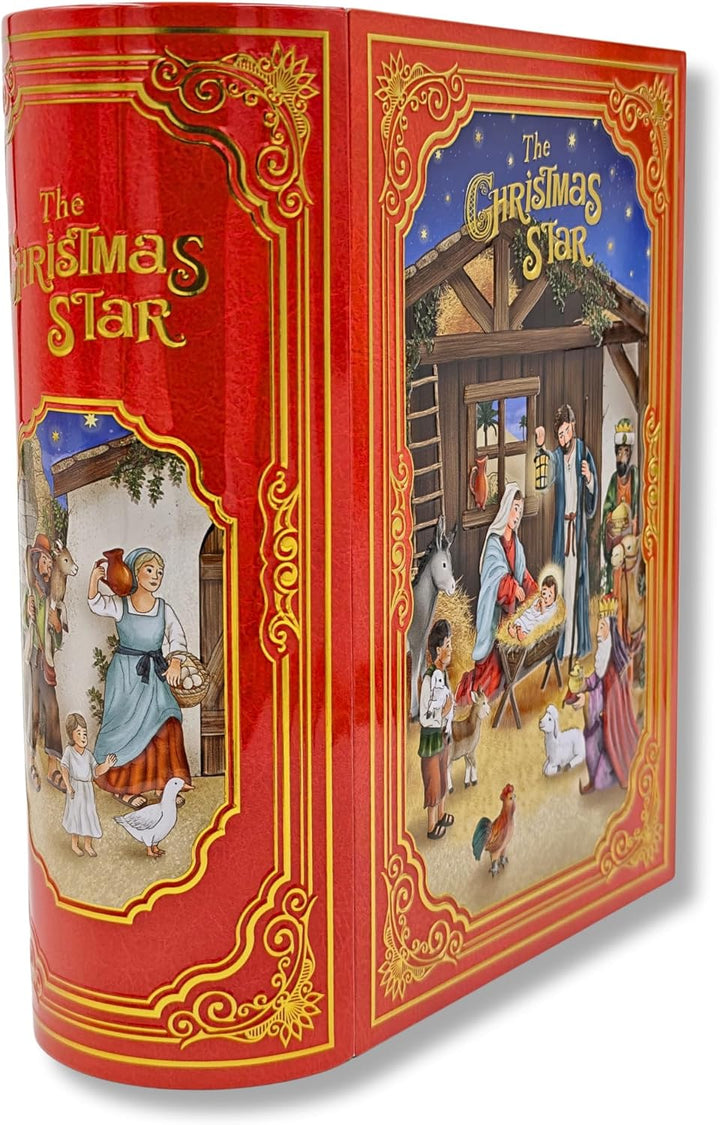 Grosse Buchdose Weihnachtsstern - Aufbewahrungsdose, Keksdose, Blechdose - aufwändig geprägt und bed