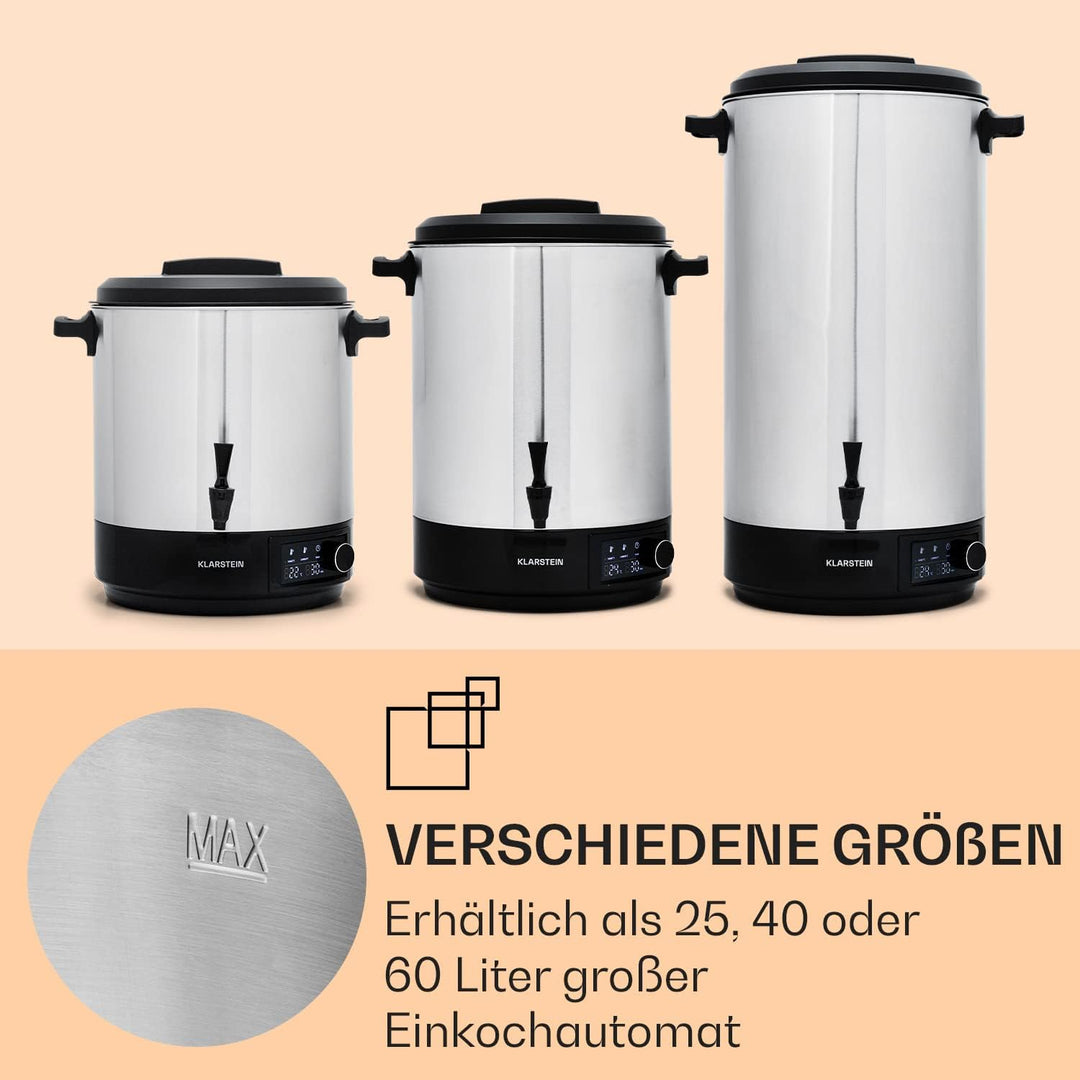 Klarstein Einkochautomat mit Hahn, 25L Glühweinkocher, Edelstahl-Glühweinkocher mit Zapfhahn, Grosse