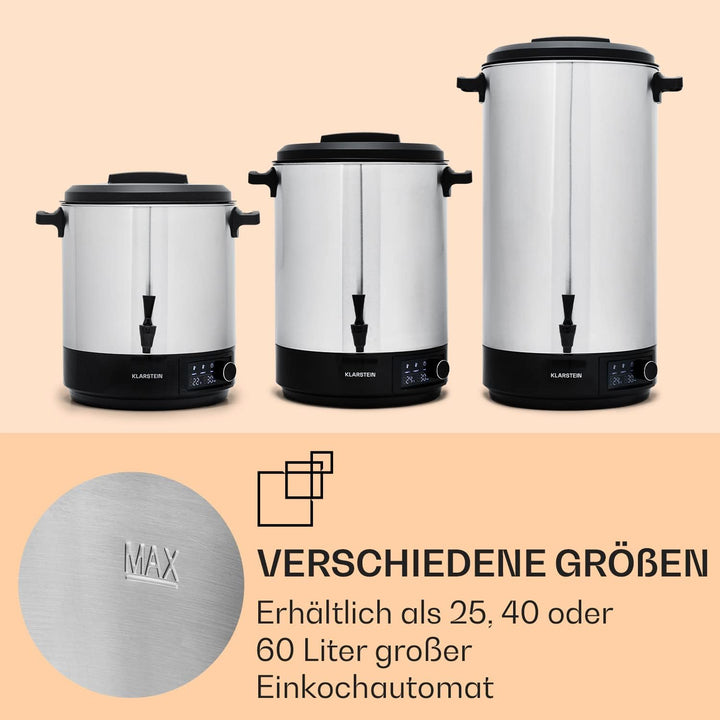 Klarstein Einkochautomat mit Hahn, 25L Glühweinkocher, Edelstahl-Glühweinkocher mit Zapfhahn, Grosse