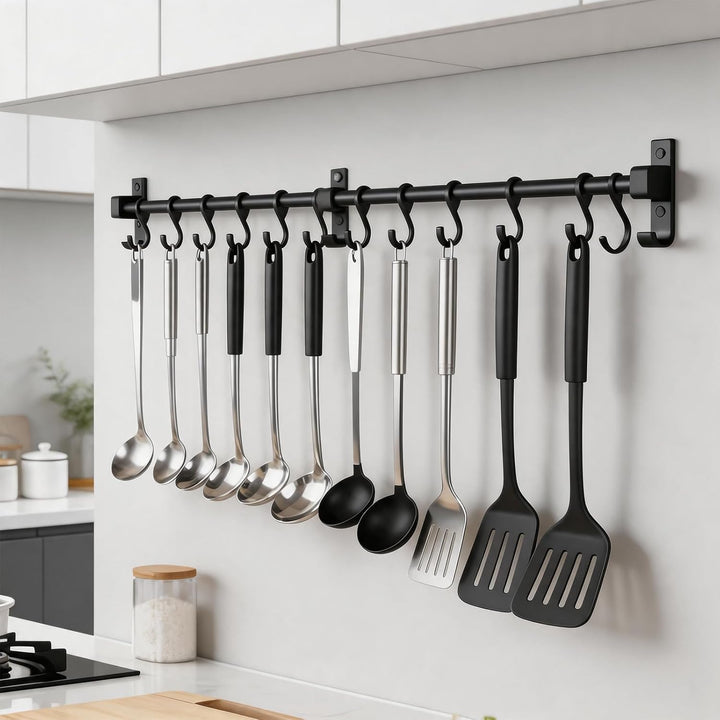 Hakenleiste Küche 80 cm, Aluminium Hängeleiste Küche, Stange für Küchenutensilien mit Beweglichen Ha