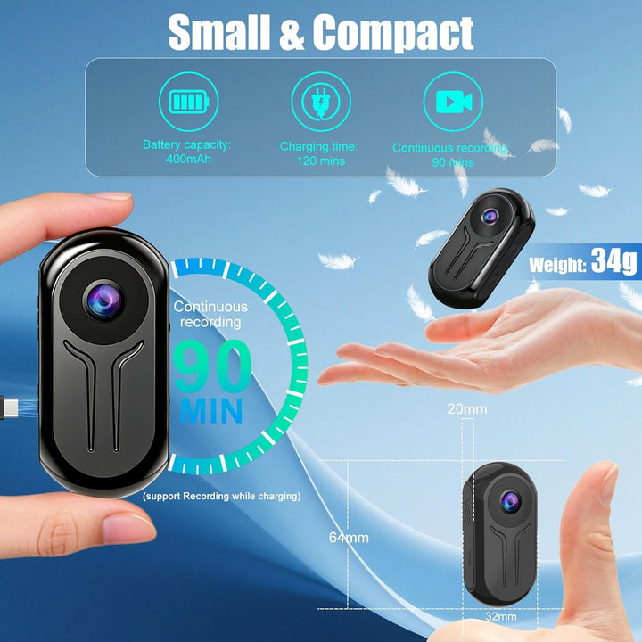 OBEST Mini Action Cam WiFi Action Kamera 2K Bodycam Körperkamera mit Bildschirm, Magnetisch Motorrad