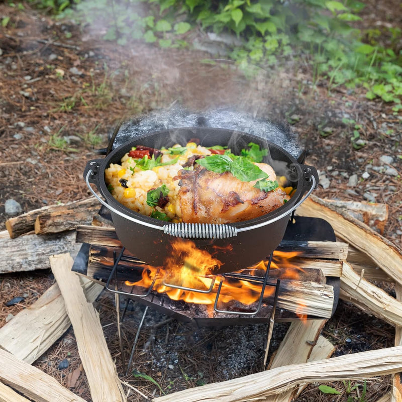 Dutch Oven Set 5.8 Liter, BBQ Feuertopf Schmortopf, Dickem Gusseisen Kochtopf, Dutch-Oven ohne Beine