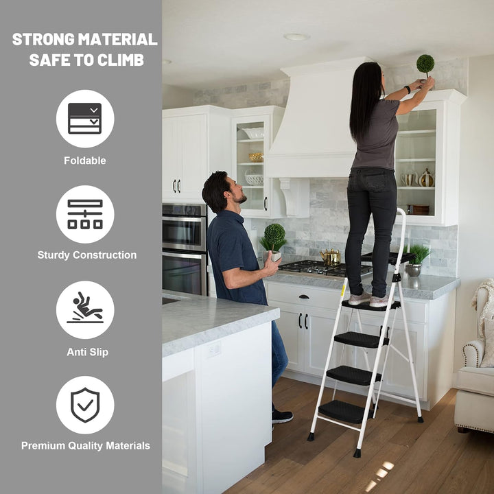 HBTower 4-Stufen-Leiter, Klappbarer Tritthocker mit Breitem Anti-Rutsch-Pedal, Stabiler Praktischer