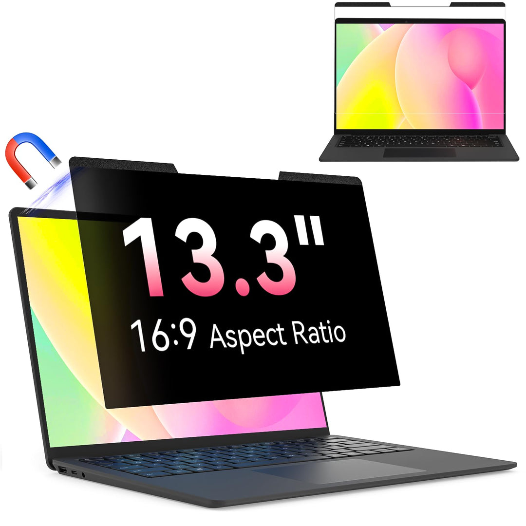 Magnetischer Laptop Sichtschutz für 13.3 Zoll Laptop 16:9, Abnehmbarer Sichtschutzfolie Anti Spy Bla