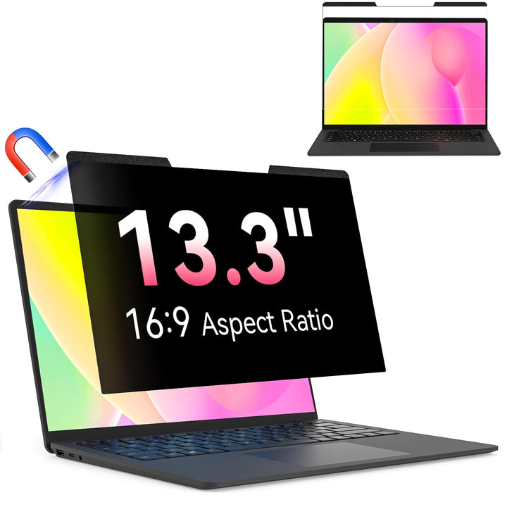 Magnetischer Laptop Sichtschutz für 13.3 Zoll Laptop 16:9, Abnehmbarer Sichtschutzfolie Anti Spy Bla