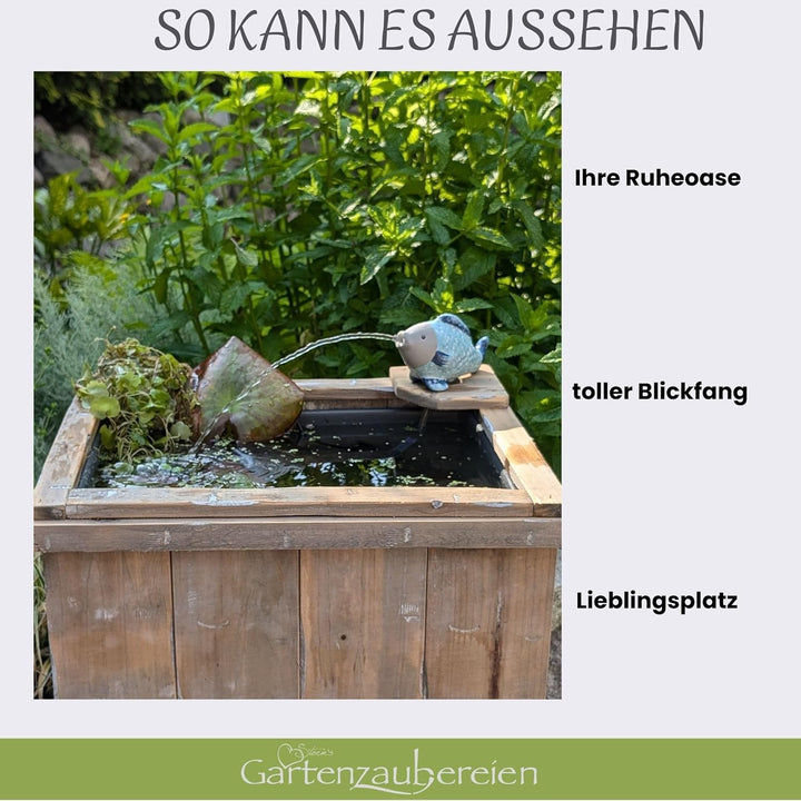 Storm's Gartenzaubereien Wasserspeier Fisch aus Keramik mit Pumpe 230V - für Miniteiche - Balkondeko