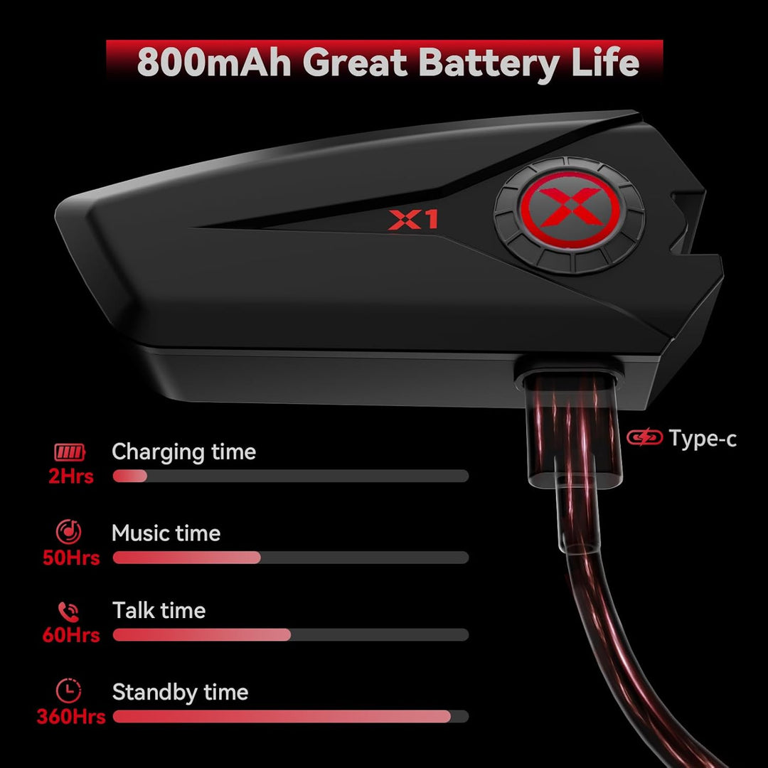 XGP X1 Motorrad Bluetooth Headset V5.3 mit Sprachassistent, 40mm Helm kopfhörer mit IP67 wasserdicht