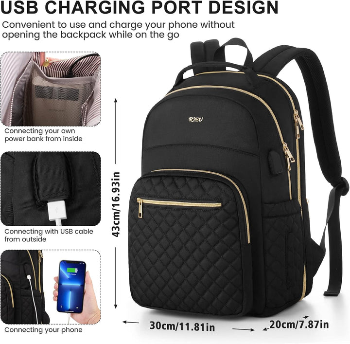 RJEU Rucksack Damen,Laptop Rucksack 15,6 Zoll Schulrucksack für Universität Studium Lehrer Arbeit Re