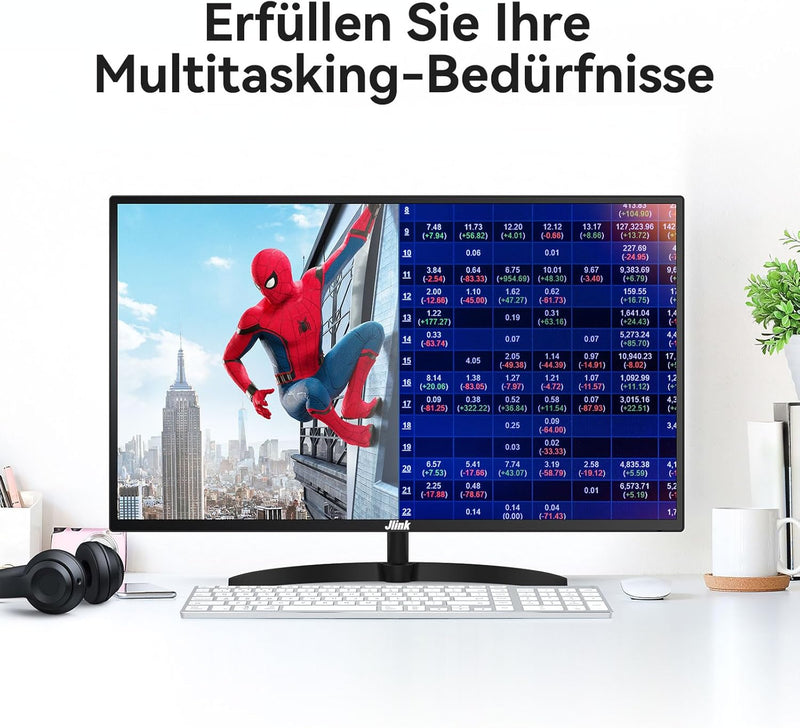 Jlink Computer Monitor 32 Zoll, FHD 1920x1080P, 60Hz, 104% sRGB-Anzeige mit HDMI VGA 3,5mm Audio, HD