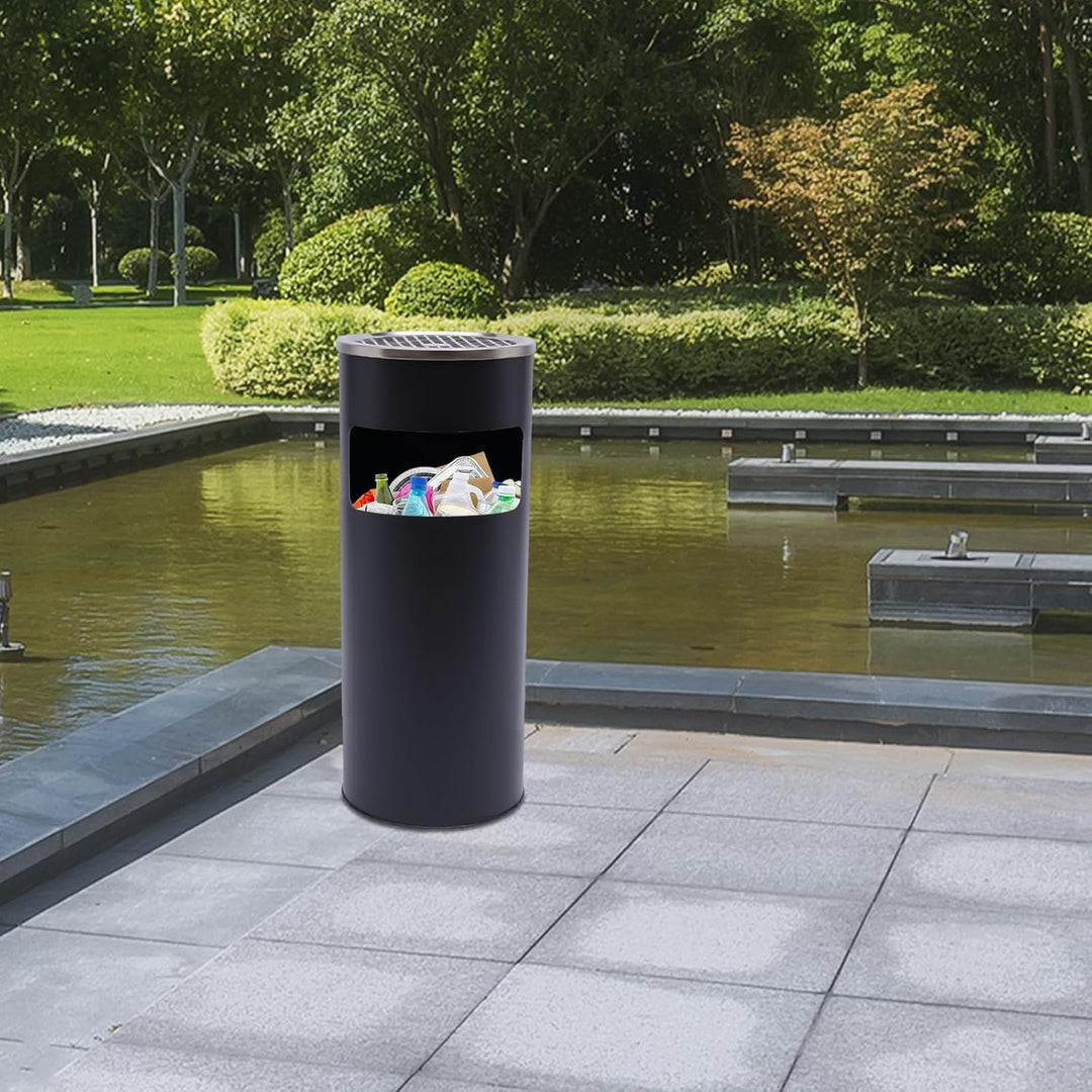 30L Stand Mülleimer Metall mit Inneneimer Draussen Abfalleimer aus Edelstahl Ø25×60 cm (Schwarz)
