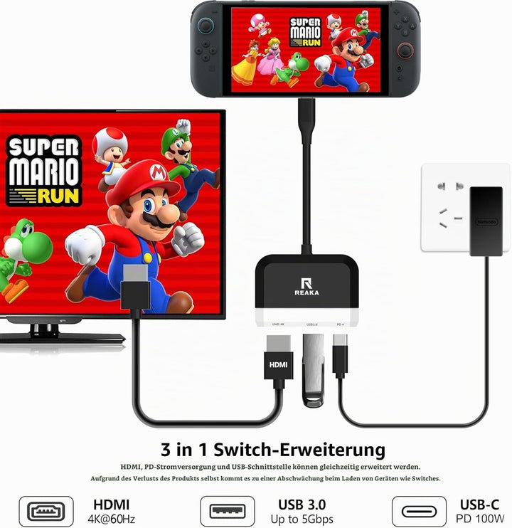 Switch Dock for Nintendo Switch OLED, 3 in 1 Switch TV Adapter with 4K HDMI, USB 3.0 Port, Type C 10
