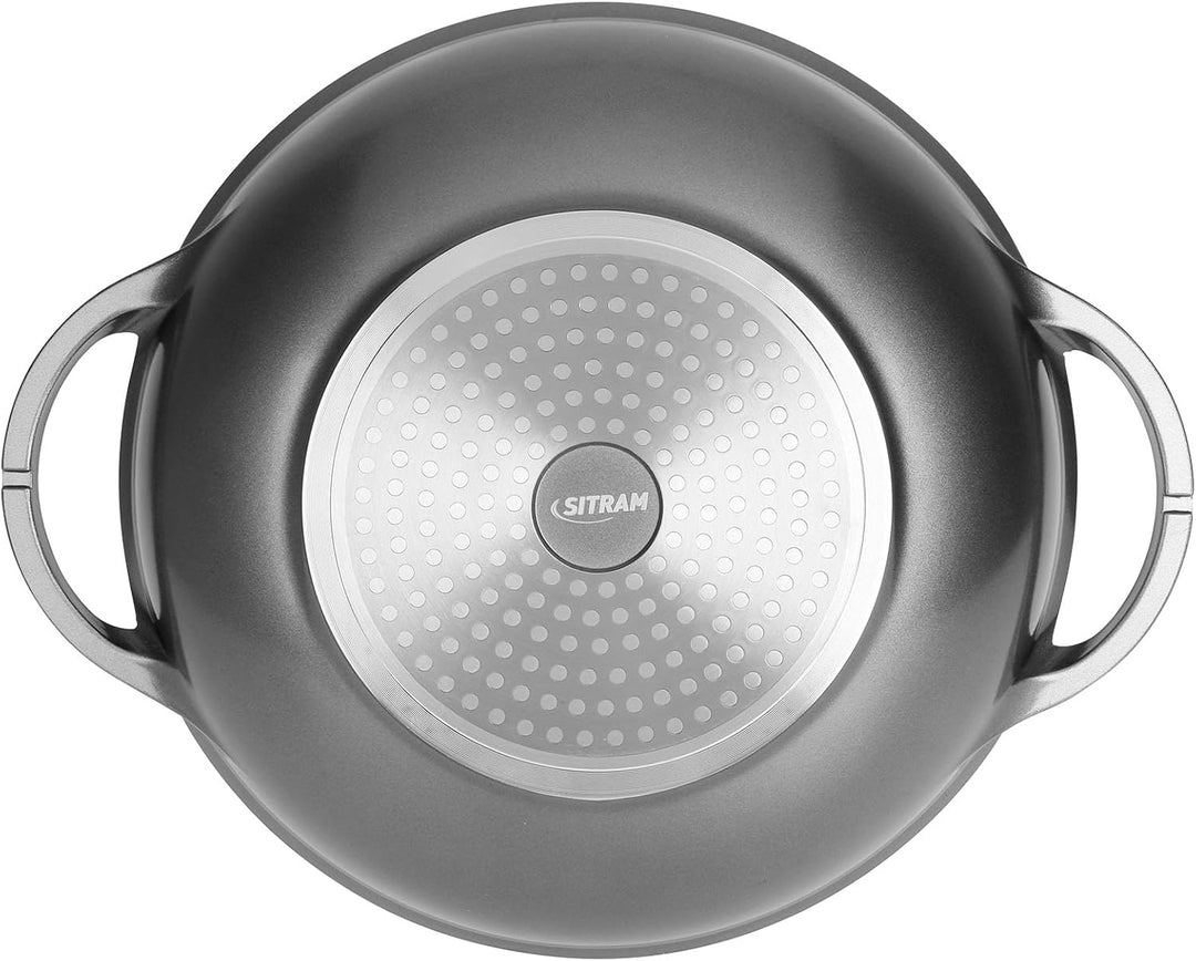 Sitram 714225 Wok, Aluguss, innen mit Steinoptik, Ø 32 cm, Höhe 8 cm, Antihaftbeschichtung, 2-lagig,