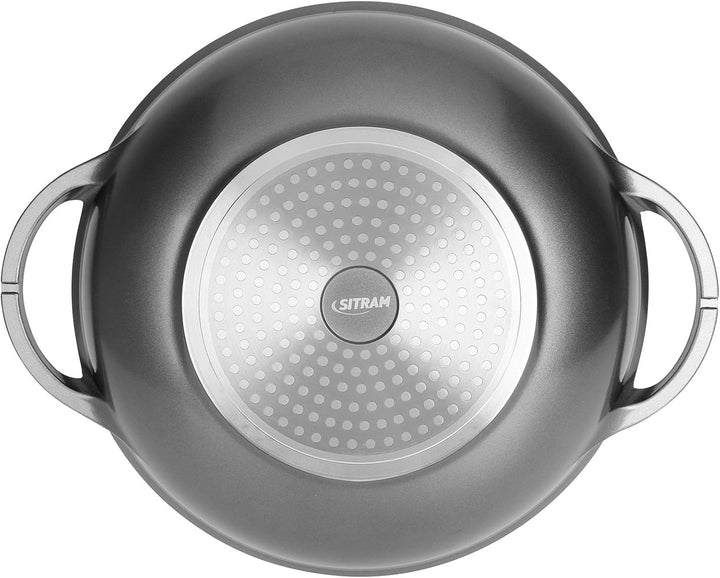 Sitram 714225 Wok, Aluguss, innen mit Steinoptik, Ø 32 cm, Höhe 8 cm, Antihaftbeschichtung, 2-lagig,