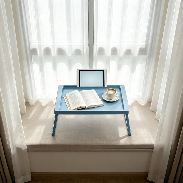Faltbar Bett Tablett Tisch mit Beinen Laptop Tisch Serviertablett, Blau | Klappbares Design, Stabile