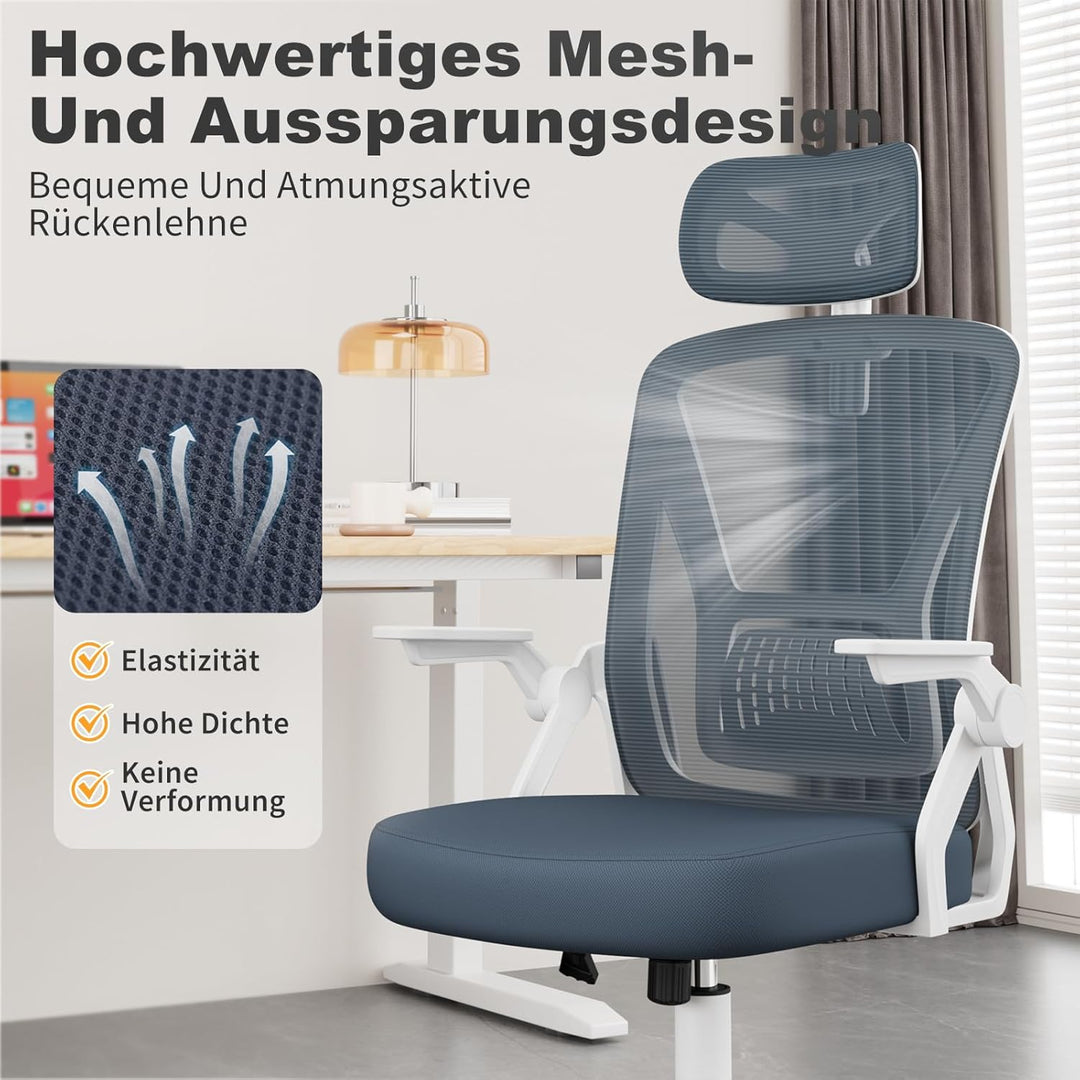 naspaluro Ergonomischer Bürostuhl, Schreibtischstuhl mit 90° Klappbaren Armlehnen, Einzigartige Lend