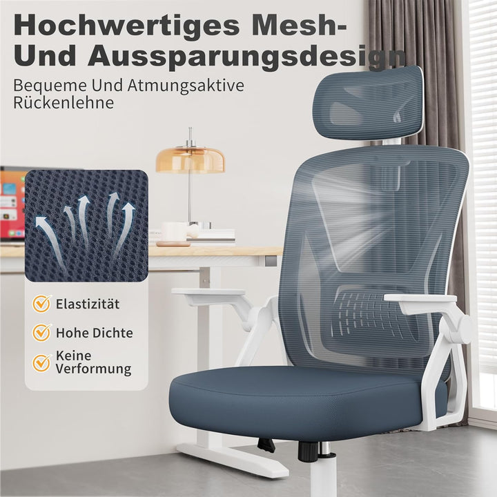 naspaluro Ergonomischer Bürostuhl, Schreibtischstuhl mit 90° Klappbaren Armlehnen, Einzigartige Lend